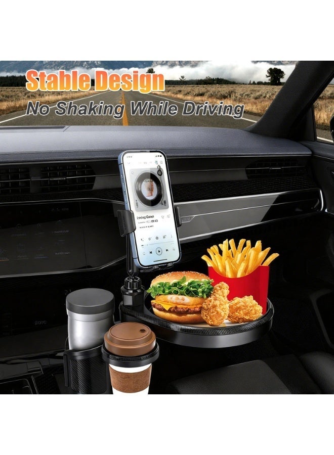 FETUSI Car Cup Holder Tray – 4-In-1 Adjustable Food Table with 360° Rotating Phone Holder, Extra Drink Slot & 4 Stable Expanding Base for Travel or Daily Use - Image 4