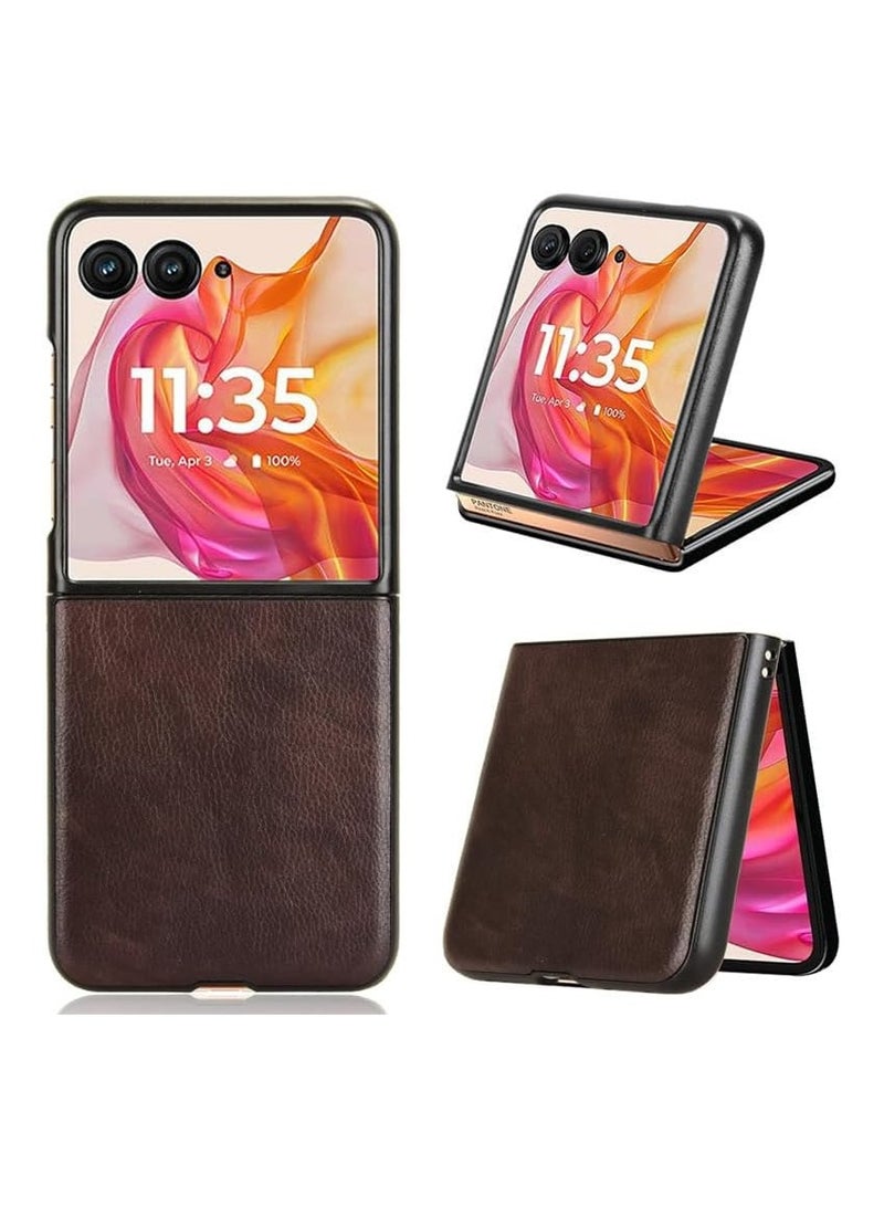 غطاء متوافق مع هاتف MOTOROLA Razr 50 Ultra 2024، غطاء خلفي رفيع جدًا من الجلد الصناعي PU بتصميم ريترو مقاوم للصدمات لـ Moto Razr 50 Ultra.