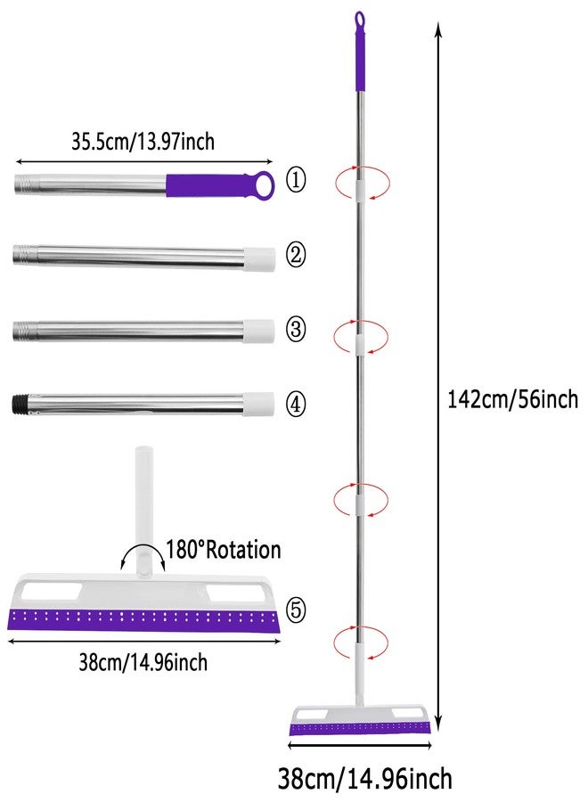Euedue Magic Broom Multifunction Silicone Floor Squeegee, Air Broom for Floor with 56" Long Handle, 4-in-1 Rubber Sweeper for Dirt, Liquids, Pet Hair, Tile Hardwood Floors, Carpet, Living Room (Purple) - Image 2