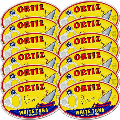 Ortiz White Tuna in Olive Oil Fresh Tender Slices Spanish Wild Caught Tuna High in Protein and Omega 3 Fats Excellent in Salad Pasta or Sandwiches  No Need to Add Mayo 395oz Can Pack of 12 - Image 1