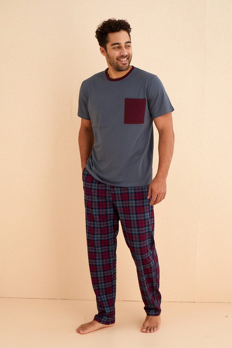 Nisanca Premium Cotton Short Sleeve Men's Pajama Set - Plaid Groom Pajama Set  - Image 3