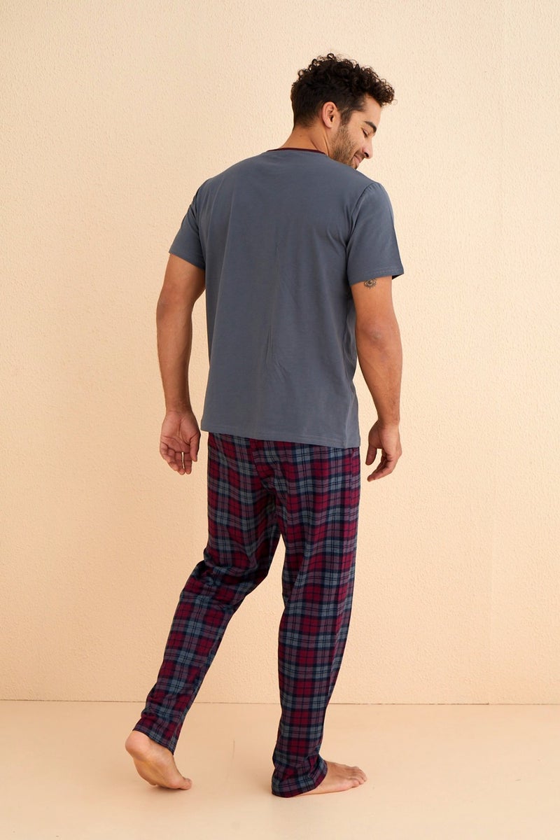 Nisanca Premium Cotton Short Sleeve Men's Pajama Set - Plaid Groom Pajama Set  - Image 4