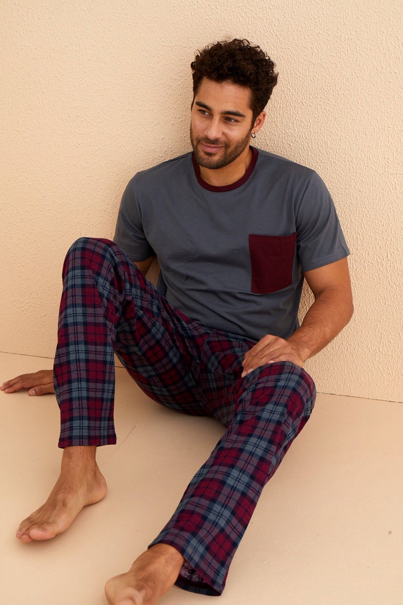 Nisanca Premium Cotton Short Sleeve Men's Pajama Set - Plaid Groom Pajama Set  - Image 2