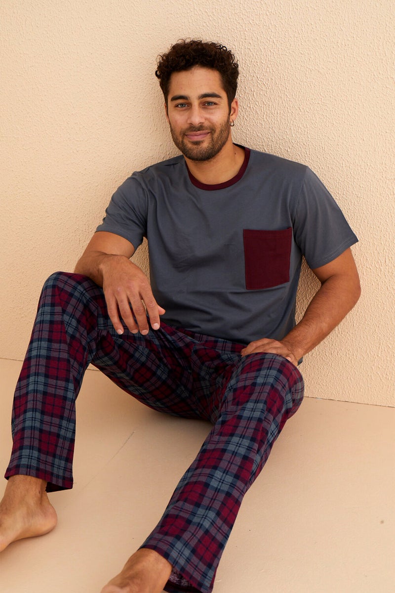 Nisanca Premium Cotton Short Sleeve Men's Pajama Set - Plaid Groom Pajama Set  - Image 5