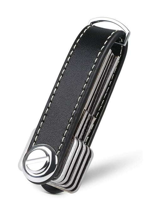 Leather Key Organizer Keychain, Smart Key Holder for 7-9 Keys, Stylish & Practical with Gift Box (Black)