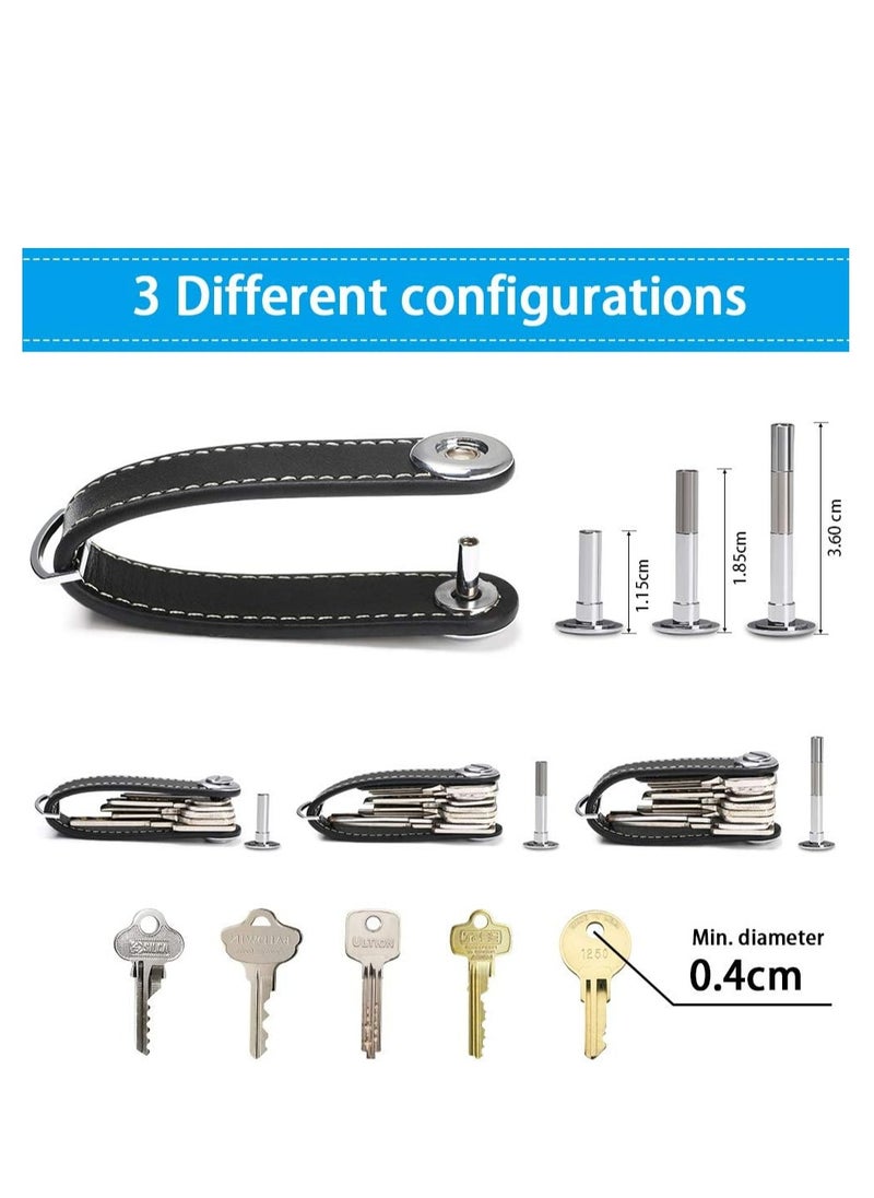 Leather Key Organizer Keychain, Smart Key Holder for 7-9 Keys, Stylish & Practical with Gift Box (Black)