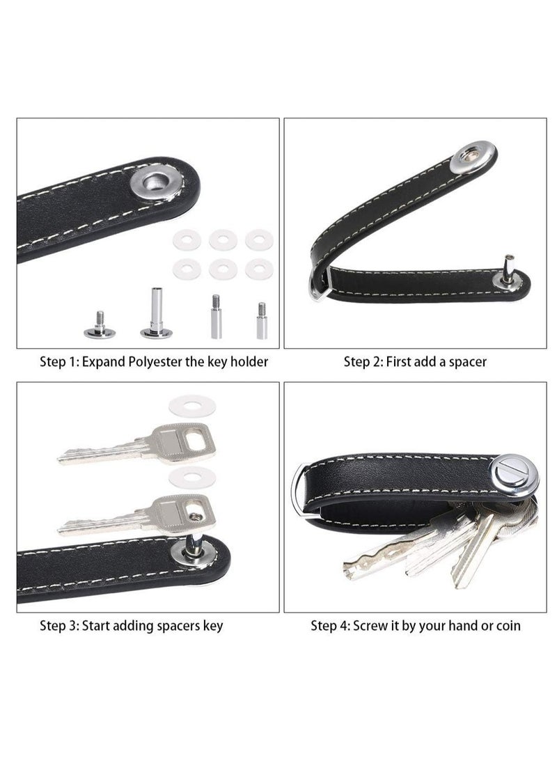Leather Key Organizer Keychain, Smart Key Holder for 7-9 Keys, Stylish & Practical with Gift Box (Black)