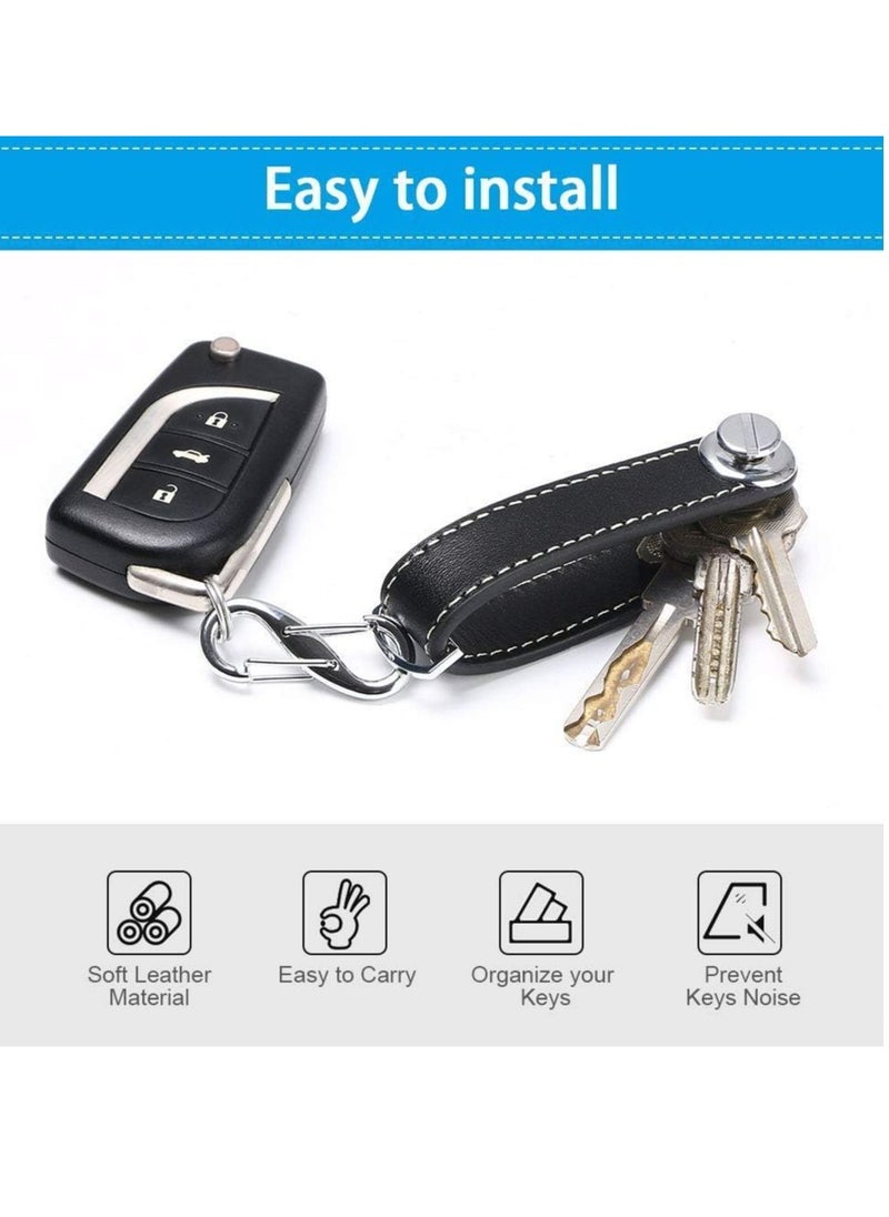Leather Key Organizer Keychain, Smart Key Holder for 7-9 Keys, Stylish & Practical with Gift Box (Black)