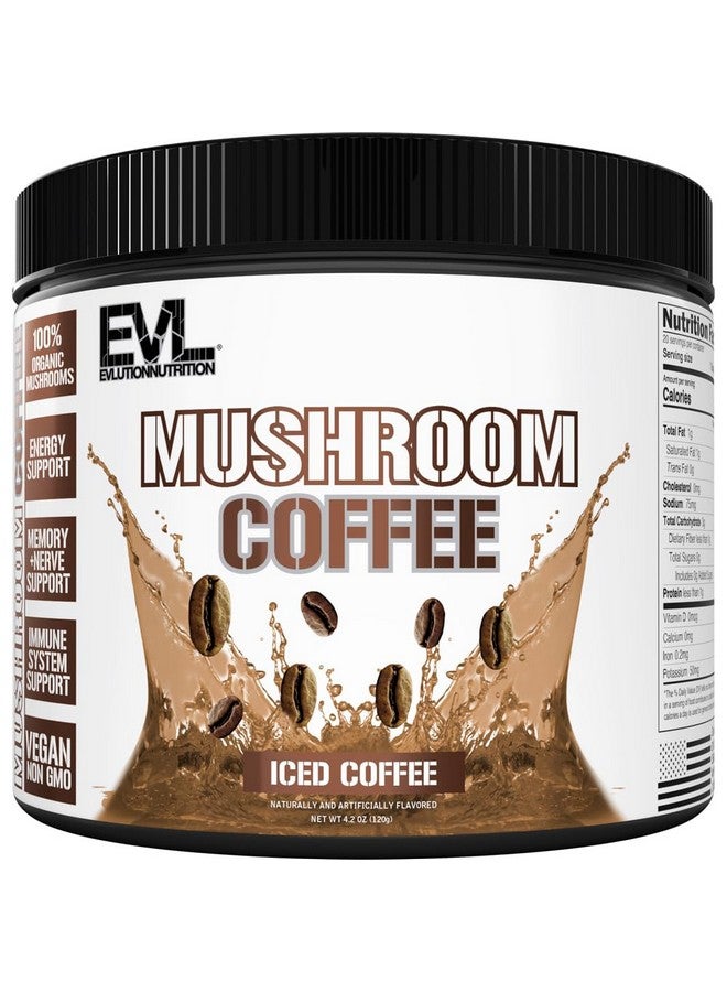 Evlution Nutrition Mushroom Coffee - Energy, Nerve, & Immune System Support - 100% Organic Reishi, Shiitake, Lions Mane & Turkey Tail Mushroom Powders - Vegan & Non-GMO - 20 Servings - Iced Coffee - Image 1