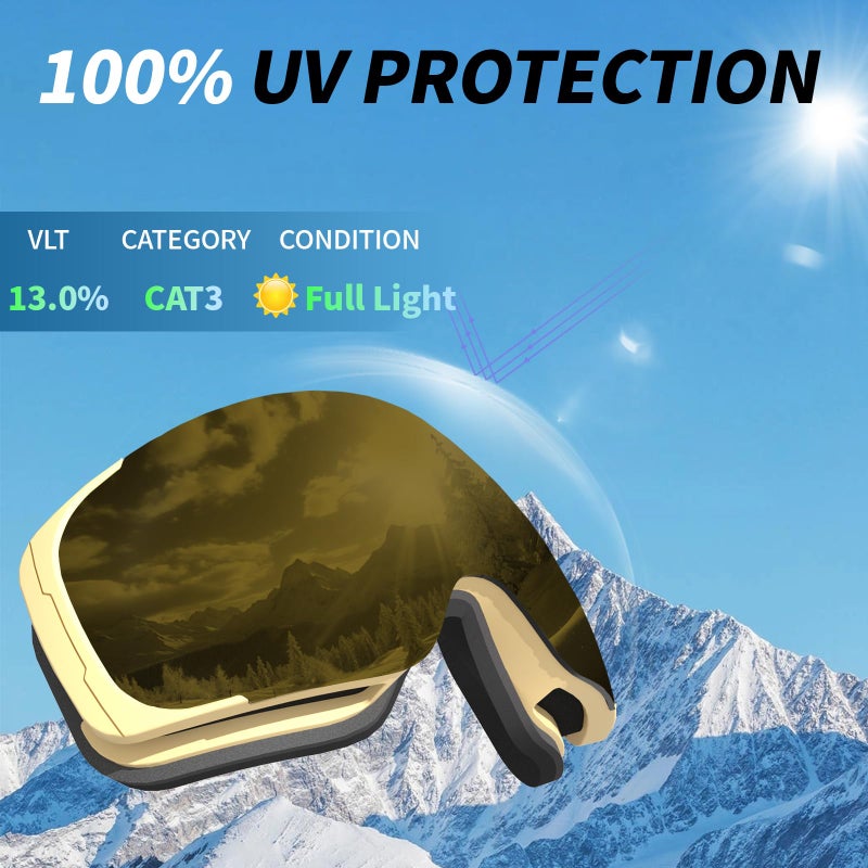 Veltuno Ski Goggles For Men Women Adult & Youth  Otg Snowboard Goggles Anti Fog  Snow Goggles Uv Protection Wide Vision (Yellow Frame/Revo Golden Lens (Vlt 13.0%)) - Image 3