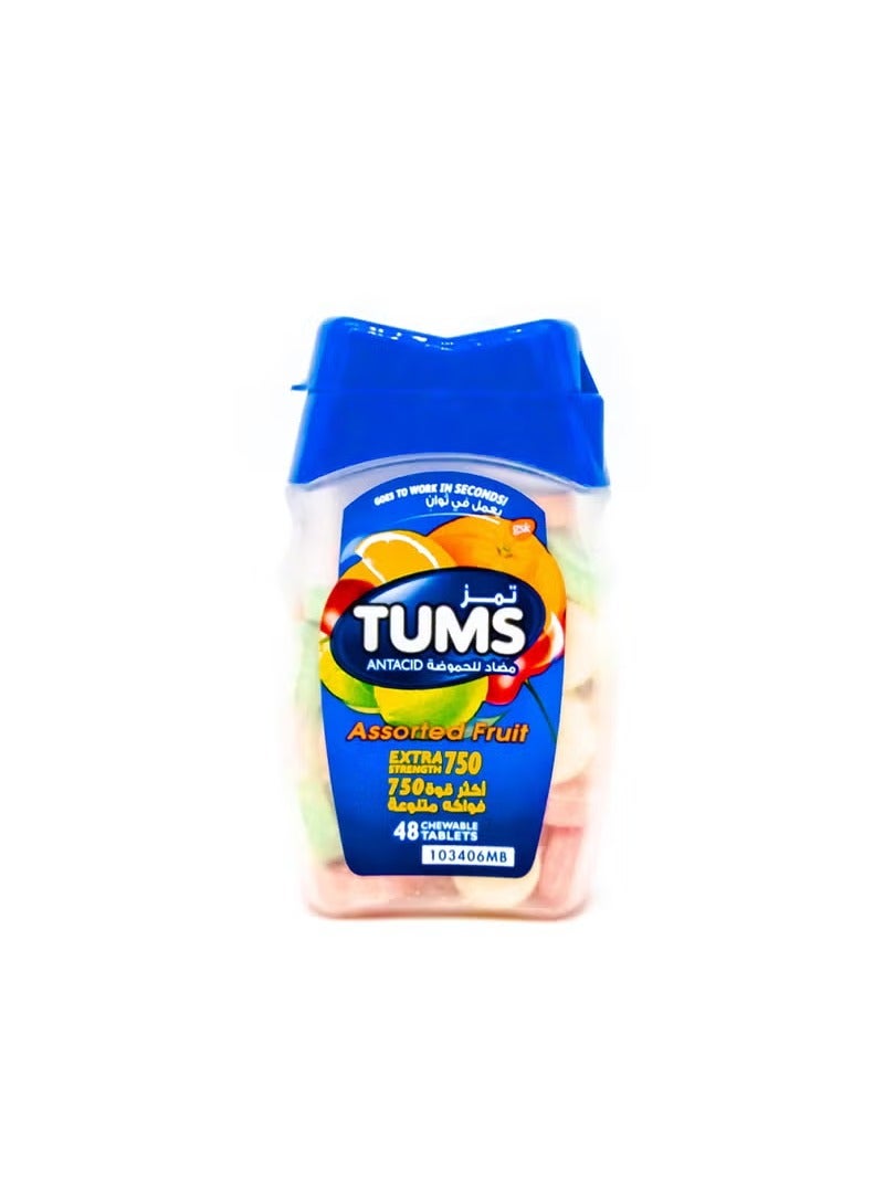 TUMS BRAND Antacid Extra Strength 750 Assorted Fruit Chewable Tablets 48S