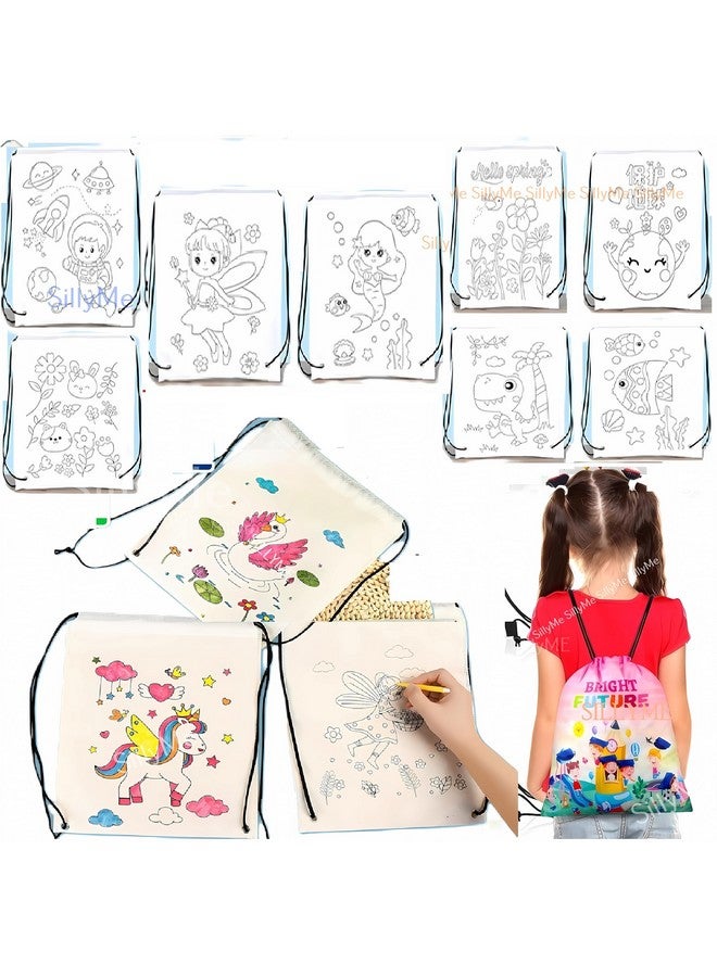 Sillyme 12pc DIY Coloring Return Gifts Bags For Kids Birthday Party - Reusable Goodie bags gift bags small - hand bag for kids - Birthday Return gifts for kids age 8 12 3 4 5 - Haversack Return gift bags for kids birthday - Image 1