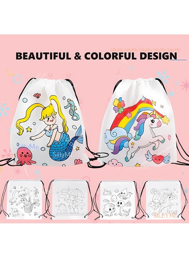 Sillyme 12pc DIY Coloring Return Gifts Bags For Kids Birthday Party - Reusable Goodie bags gift bags small - hand bag for kids - Birthday Return gifts for kids age 8 12 3 4 5 - Haversack Return gift bags for kids birthday - Image 4