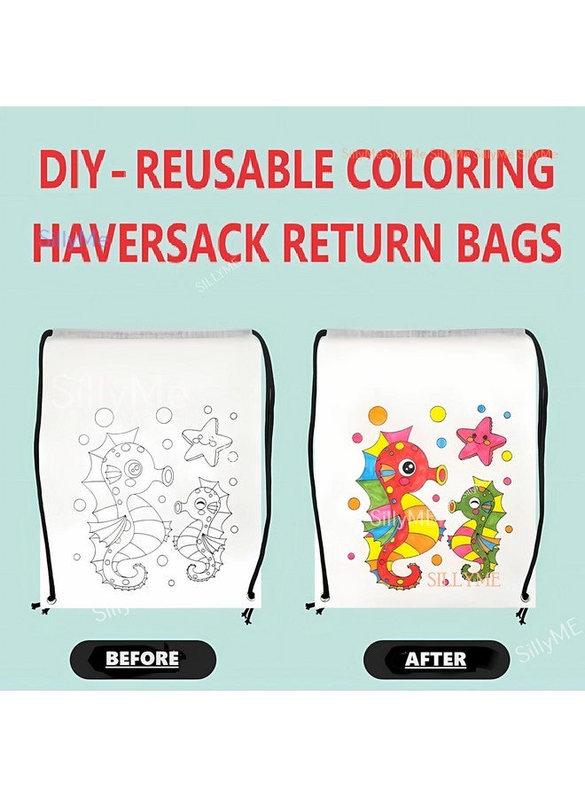 Sillyme 12pc DIY Coloring Return Gifts Bags For Kids Birthday Party - Reusable Goodie bags gift bags small - hand bag for kids - Birthday Return gifts for kids age 8 12 3 4 5 - Haversack Return gift bags for kids birthday - Image 2