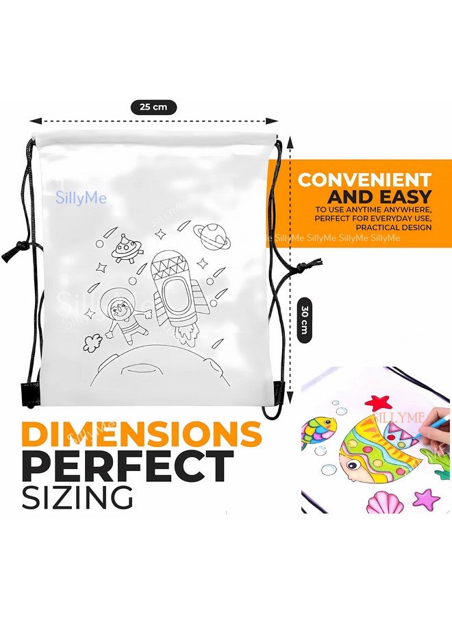Sillyme 12pc DIY Coloring Return Gifts Bags For Kids Birthday Party - Reusable Goodie bags gift bags small - hand bag for kids - Birthday Return gifts for kids age 8 12 3 4 5 - Haversack Return gift bags for kids birthday - Image 5
