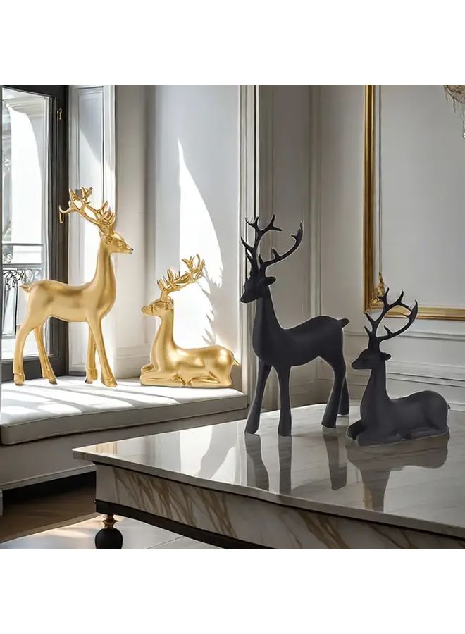 Golden Resin Deer Statue Couple Ornaments for Living Room Home Decor - Image 1