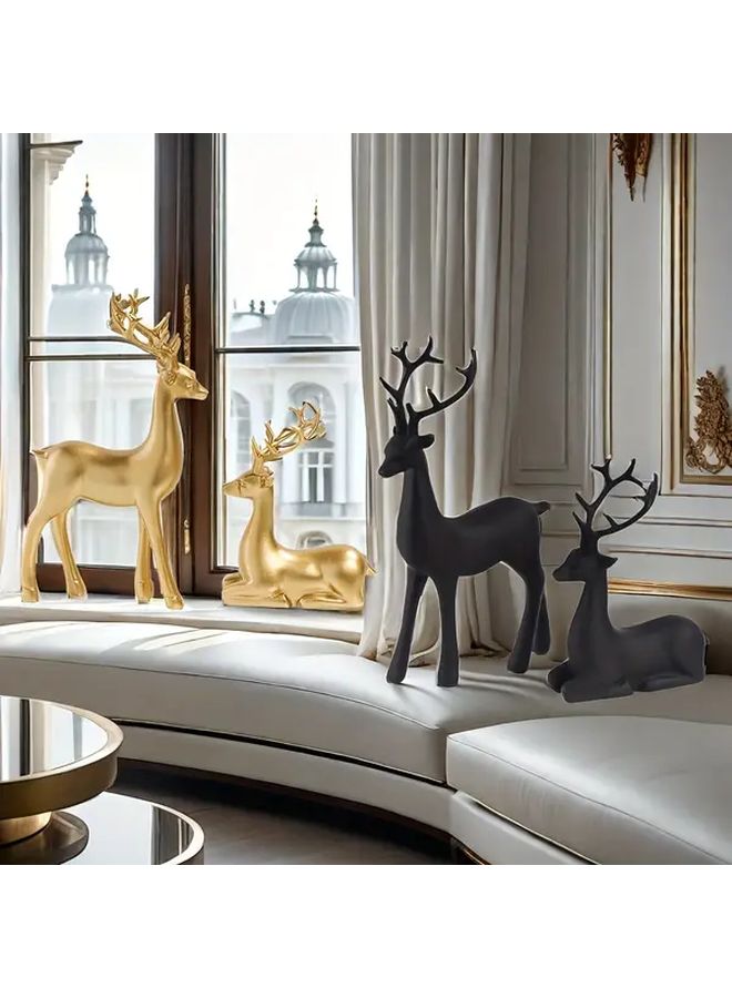 Golden Resin Deer Statue Couple Ornaments for Living Room Home Decor - Image 2