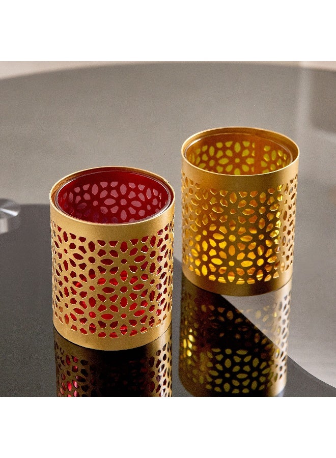 Home Box Pema 2-Piece Te x tured Cutwork Votive Candleholder Set 7 x 7 x 9 cm - Image 2