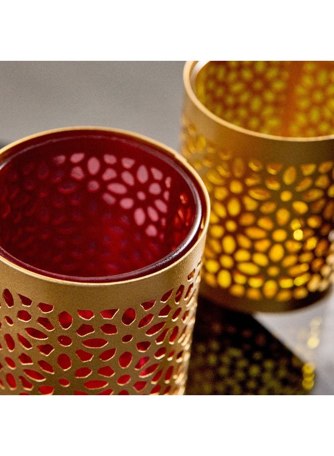 Home Box Pema 2-Piece Te x tured Cutwork Votive Candleholder Set 7 x 7 x 9 cm - Image 3