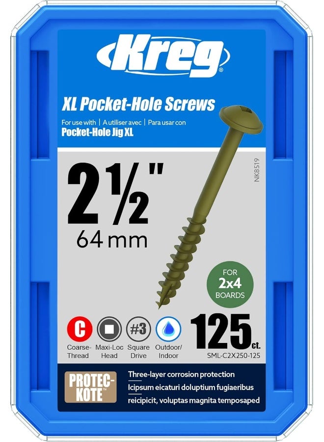 Kreg Tool Company SML-C2X250-125 HD Pocket Hole Screws 125 CT - Image 1