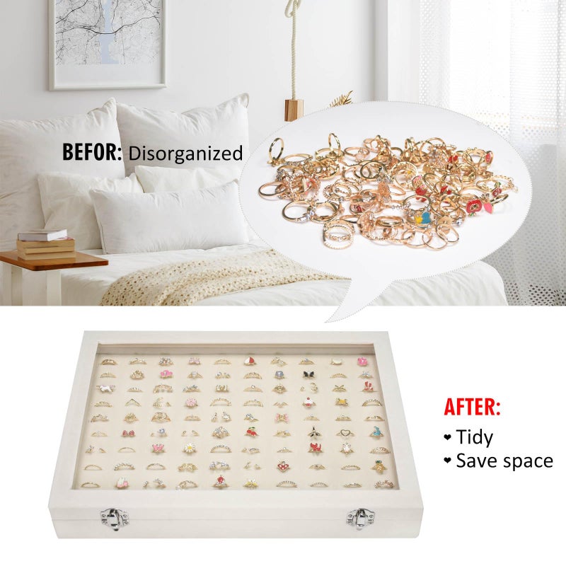 Vicoter Rings Organizer Tray 100 Slot Velvet Ring Earring Storage Box TranSparent Cover Jewelry Store Ring Display Box Jewelry Display Cabinet for Girl Wife Mother - Image 5