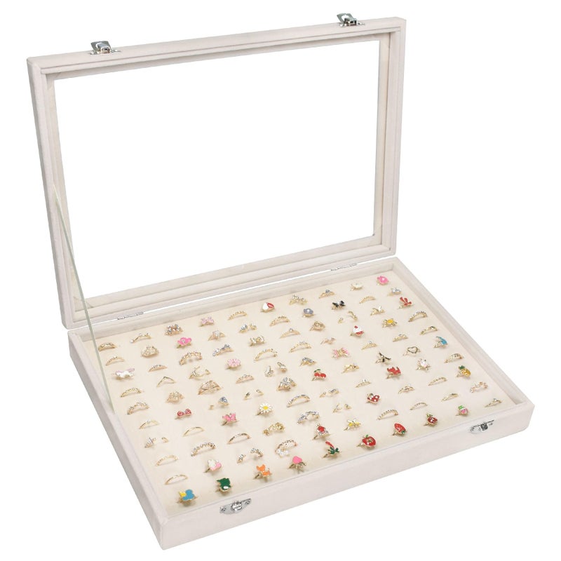 Vicoter Rings Organizer Tray 100 Slot Velvet Ring Earring Storage Box TranSparent Cover Jewelry Store Ring Display Box Jewelry Display Cabinet for Girl Wife Mother - Image 1