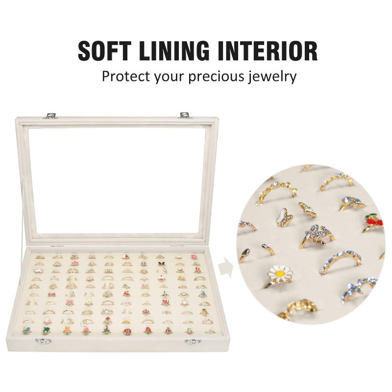 Vicoter Rings Organizer Tray 100 Slot Velvet Ring Earring Storage Box TranSparent Cover Jewelry Store Ring Display Box Jewelry Display Cabinet for Girl Wife Mother - Image 3