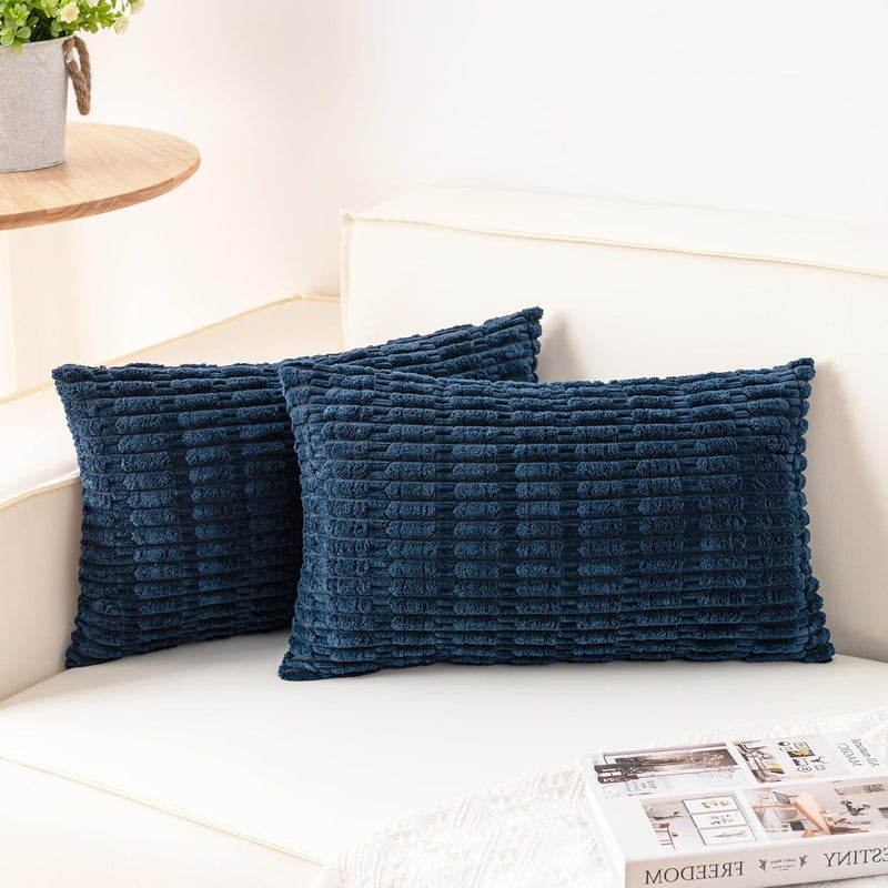 Aegero Pack of 2 Corduroy Decorative Throw Pillow Covers 12x24 Inch Soft Striped Pillow Covers Modern Farmhouse Home Decor for Sofa Living Room Couch Bed（Teal） - Image 1