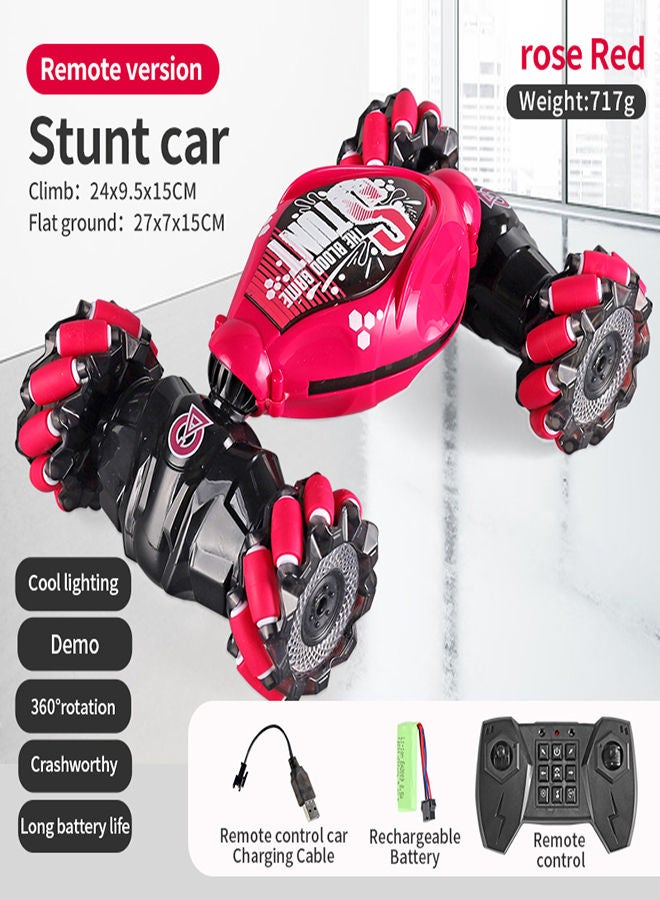 AROAQ Rose Red Remote Control Stunt Car 4WD Stunt Twisting Off Road 360 Rotation Vehicle Cool Light Music Drift Traverse Remote Control Dancing Side Driving Toy  - Image 1