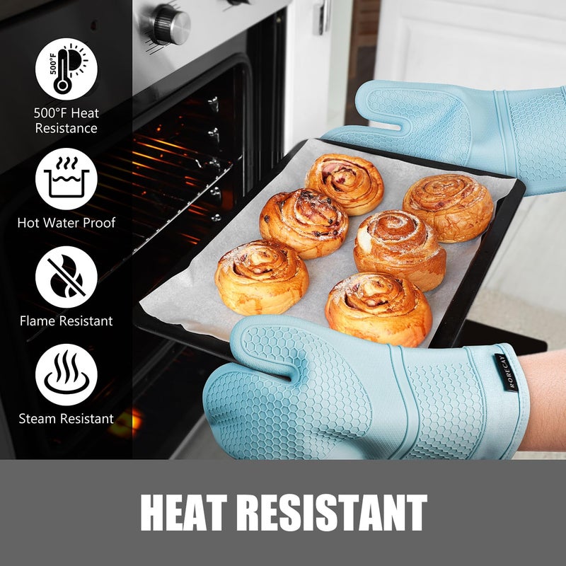 Rorecay Silicone Oven Mitts and Pot Holders Sets: Heat Resistant Silicone Oven Mittens with Mini Oven Gloves Hot Pads Potholders for Kitchen Baking Cooking  Quilted Liner  Winter Sky - Image 5