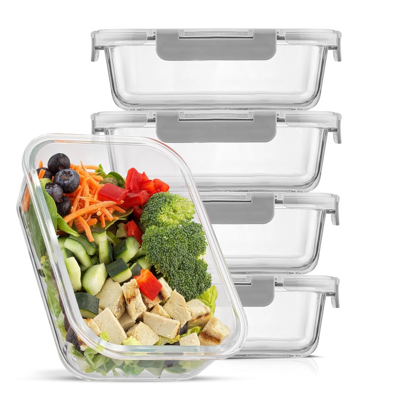 JoyJolt JoyJolt Glass Food Storage Containers with Lids. 5 Pack Glass Meal Prep Containers Reusable 35oz Single Compartment Airtight Container Set. Lunch Containers for Adults and Kitchen Storage Containers  - Image 1