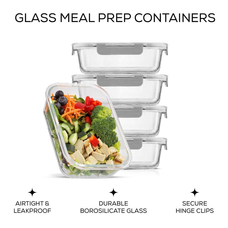 JoyJolt JoyJolt Glass Food Storage Containers with Lids. 5 Pack Glass Meal Prep Containers Reusable 35oz Single Compartment Airtight Container Set. Lunch Containers for Adults and Kitchen Storage Containers  - Image 2