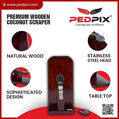 PEDPIX TM Polished Wooden Coconut Scraper with Stainless Steel Head for Kitchen Tabletop - Place on Any Type of Kitchen Top - Brown Wooden Coconut Grater Made with Natural Wood (32x14x16 Inches) - Image 2