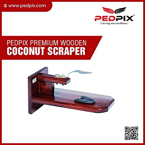 PEDPIX TM Polished Wooden Coconut Scraper with Stainless Steel Head for Kitchen Tabletop - Place on Any Type of Kitchen Top - Brown Wooden Coconut Grater Made with Natural Wood (32x14x16 Inches) - Image 3