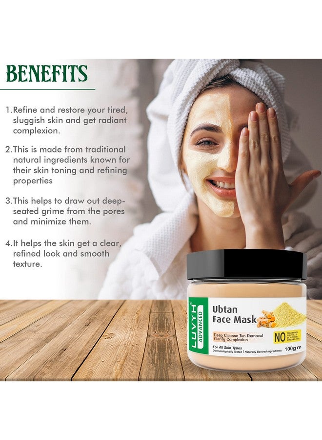 Luvyh Ubtan Face Pack Mask for Fairness, Tanning & Glowing Skin with Saffron, mask for All Skin Types No Parabens, No Mineral Oil, No Sulphate, No Silicone (100g) - Image 3