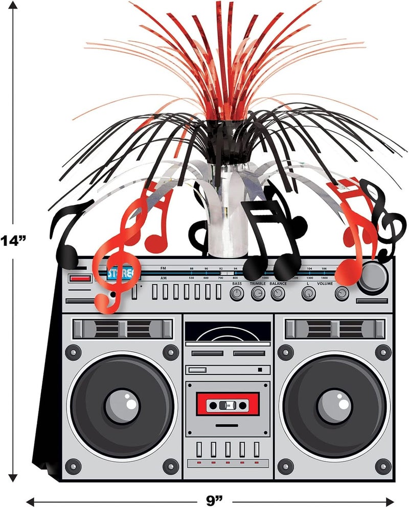 Beistle 1980’s Hip Hop Retro Boom Box Centerpiece for 80's Theme Parties - 14 Inches, Gray/Black/Red - Image 2