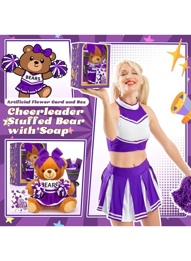 Arrowbash Cheerleading Gift Set Cute Cheerleader Bear with Artificial Flower Cheerleading Card and Box with Window Support Gift for Her Cheerleader Friends(Purple) - Image 5