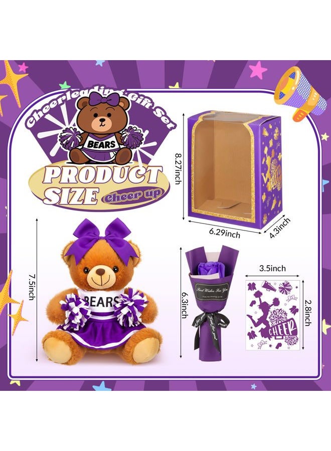 Arrowbash Cheerleading Gift Set Cute Cheerleader Bear with Artificial Flower Cheerleading Card and Box with Window Support Gift for Her Cheerleader Friends(Purple) - Image 3