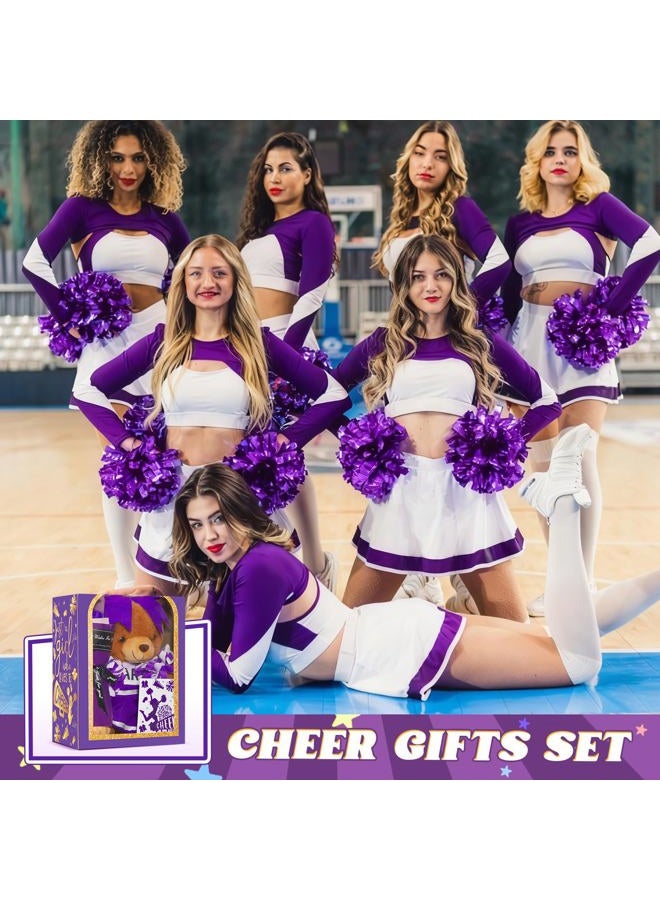 Arrowbash Cheerleading Gift Set Cute Cheerleader Bear with Artificial Flower Cheerleading Card and Box with Window Support Gift for Her Cheerleader Friends(Purple) - Image 4