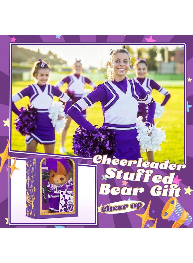 Arrowbash Cheerleading Gift Set Cute Cheerleader Bear with Artificial Flower Cheerleading Card and Box with Window Support Gift for Her Cheerleader Friends(Purple) - Image 2