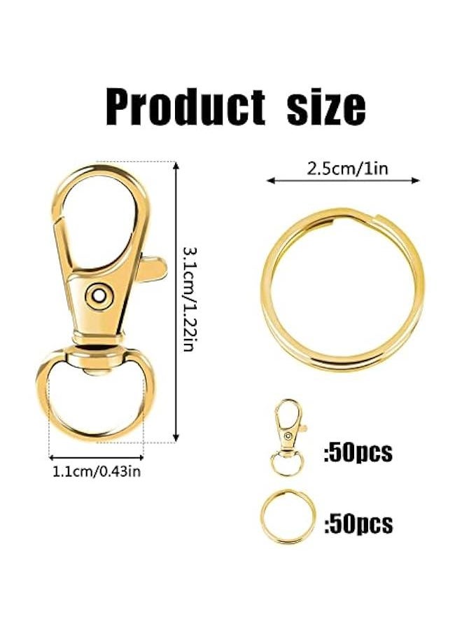 FYLX - 100 Gold Swivel Clas Lanyard Hooks with Key Rings for Keychains DIY Crafts - Image 1