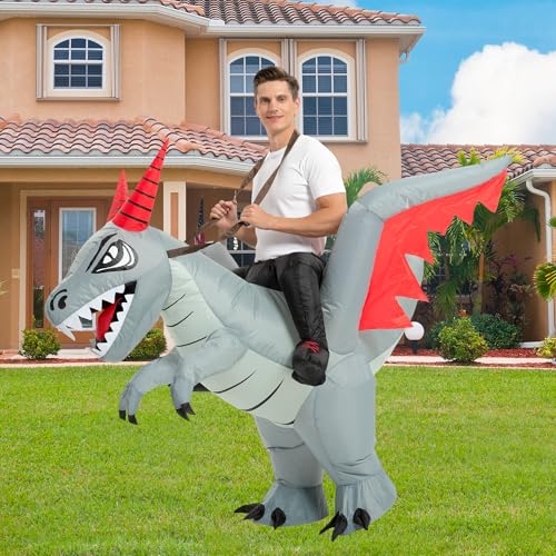 tasanor أزياء الديناصورات للبالغين من تسانور، زي قابل للنفخ للبالغين، زي تنين قابل للنفخ، أزياء هالوين للرجال والنساء (63 بوصة) - Image 2