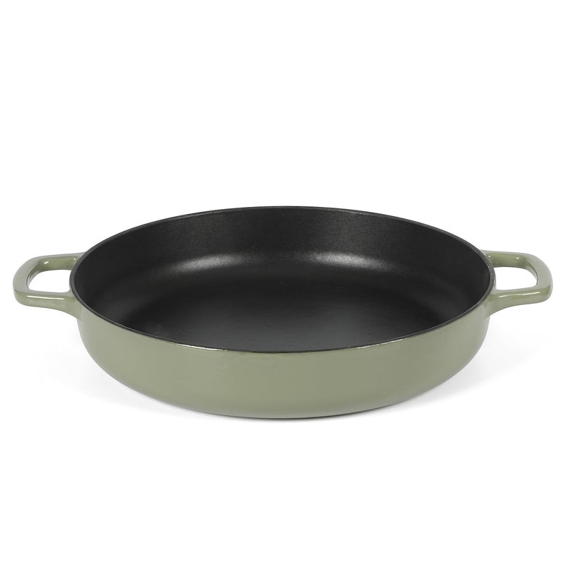 Sur La Table Kitchen Essentials Supper Club 3.75 Quart Enamel Cast Iron All In One Multi-Purpose Non-Toxic Nonstick Braiser Pan W/Borosilicate Glass Lid - Juniper Green - Image 5