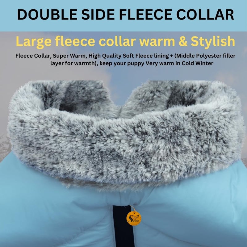 Sage Square Dog Winter Jacket Coat with Fur Collar, Light Weight, Ultra Warm Windproof, Waterproof Dog Jacket for Cold Weather, Thicker Fleece Jacket for Cold Weather (Light Blue) (Medium-22 inch) - Image 4
