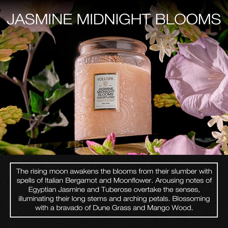 Voluspa Jasmine Midnight Blooms Candle, Large Glass Jar Candle, 18oz, Coconut Wax Blend, Scented Candles for Home, 100 Hour Burn Time, Handcrafted in The USA - Image 2