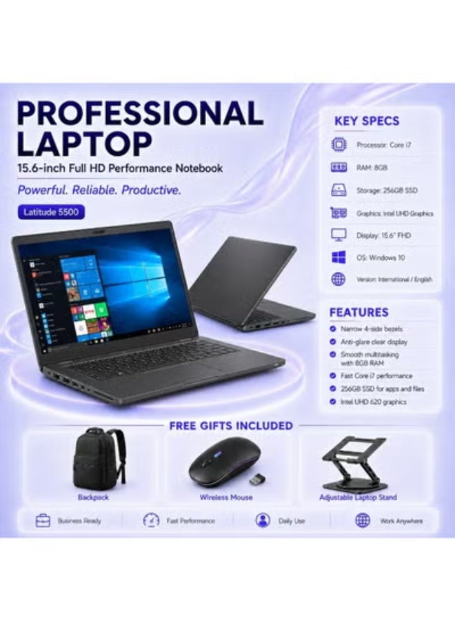Laptop 15.6 Inch FHD Display Core i7 8GB RAM 256GB SSD Integrated Graphics with Wireless Mouse Laptop Backpack and Laptop Stand - Image 1
