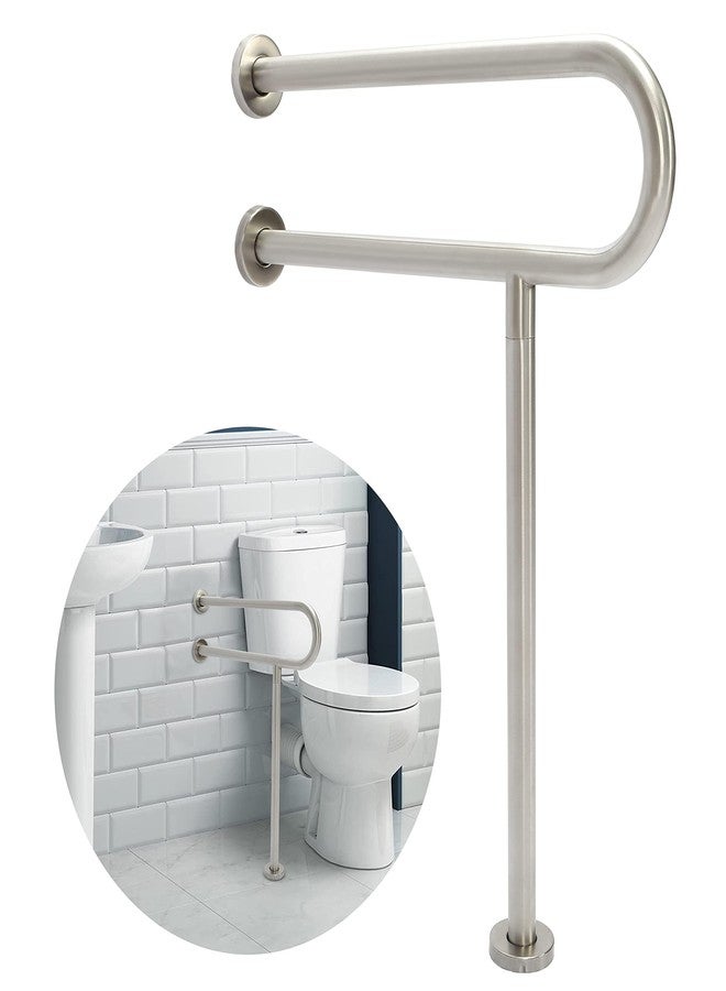 HECASA 24 Inch Handicap Grab Bars Rails 304 Stainless Steel Toilet Handrail Bathroom Safety Bar Wall Mount Floor Support Assist Bar for Disabled Elderly Mounted Bath Grips - Image 1