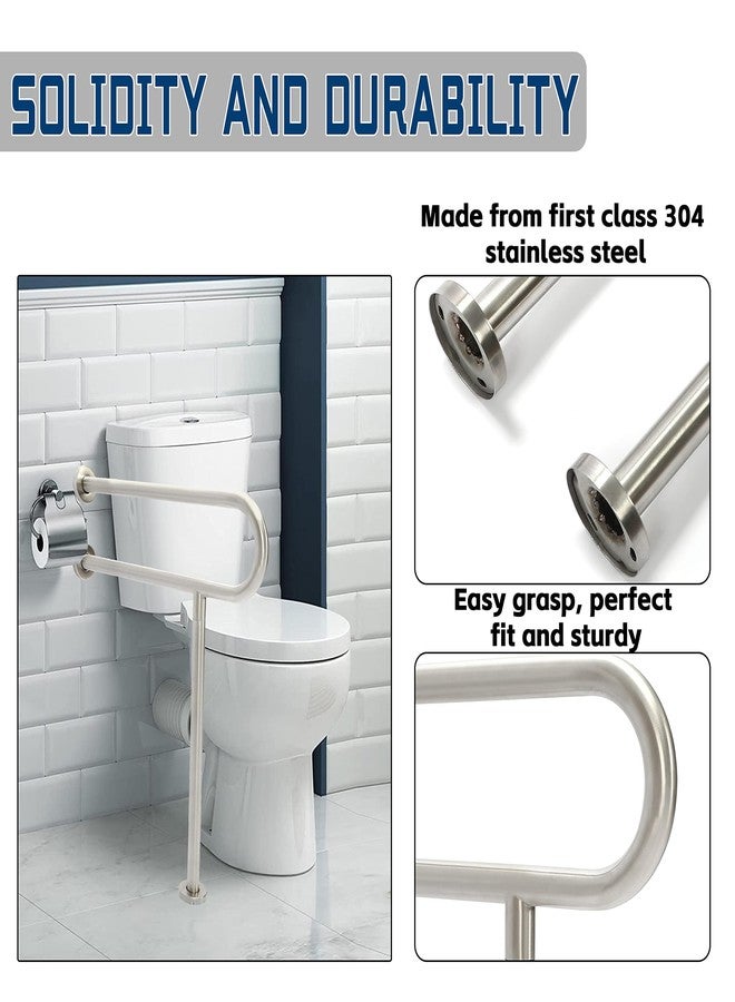 HECASA 24 Inch Handicap Grab Bars Rails 304 Stainless Steel Toilet Handrail Bathroom Safety Bar Wall Mount Floor Support Assist Bar for Disabled Elderly Mounted Bath Grips - Image 2