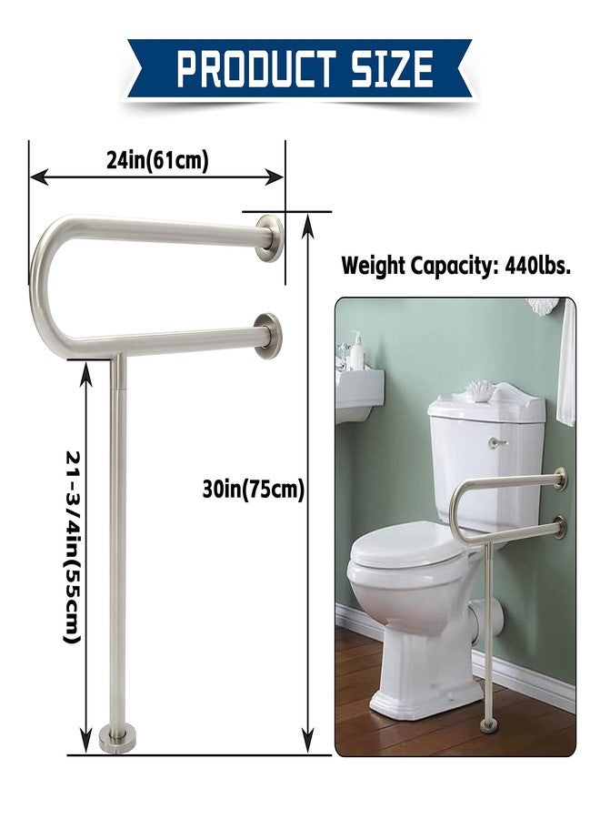 HECASA 24 Inch Handicap Grab Bars Rails 304 Stainless Steel Toilet Handrail Bathroom Safety Bar Wall Mount Floor Support Assist Bar for Disabled Elderly Mounted Bath Grips - Image 3