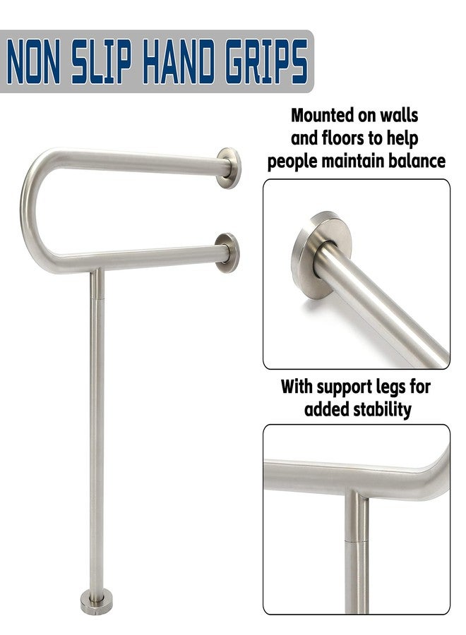 HECASA 24 Inch Handicap Grab Bars Rails 304 Stainless Steel Toilet Handrail Bathroom Safety Bar Wall Mount Floor Support Assist Bar for Disabled Elderly Mounted Bath Grips - Image 4